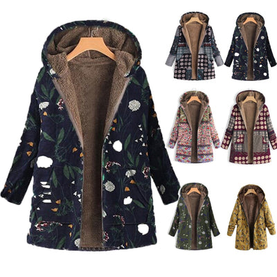 Women Print Winter Coat Casual Oversize Fluffy Fur Fleece