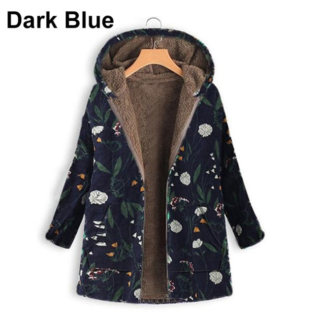 Women Print Winter Coat Casual Oversize Fluffy Fur Fleece