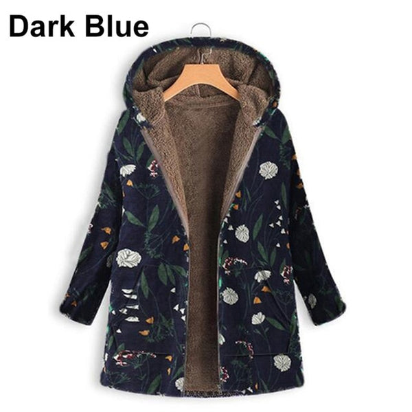 Women Print Winter Coat Casual Oversize Fluffy Fur Fleece