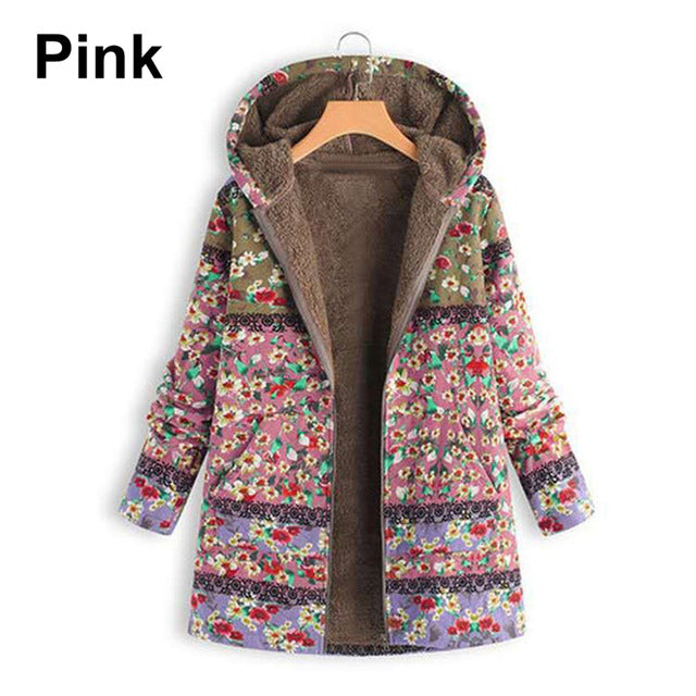 Women Print Winter Coat Casual Oversize Fluffy Fur Fleece